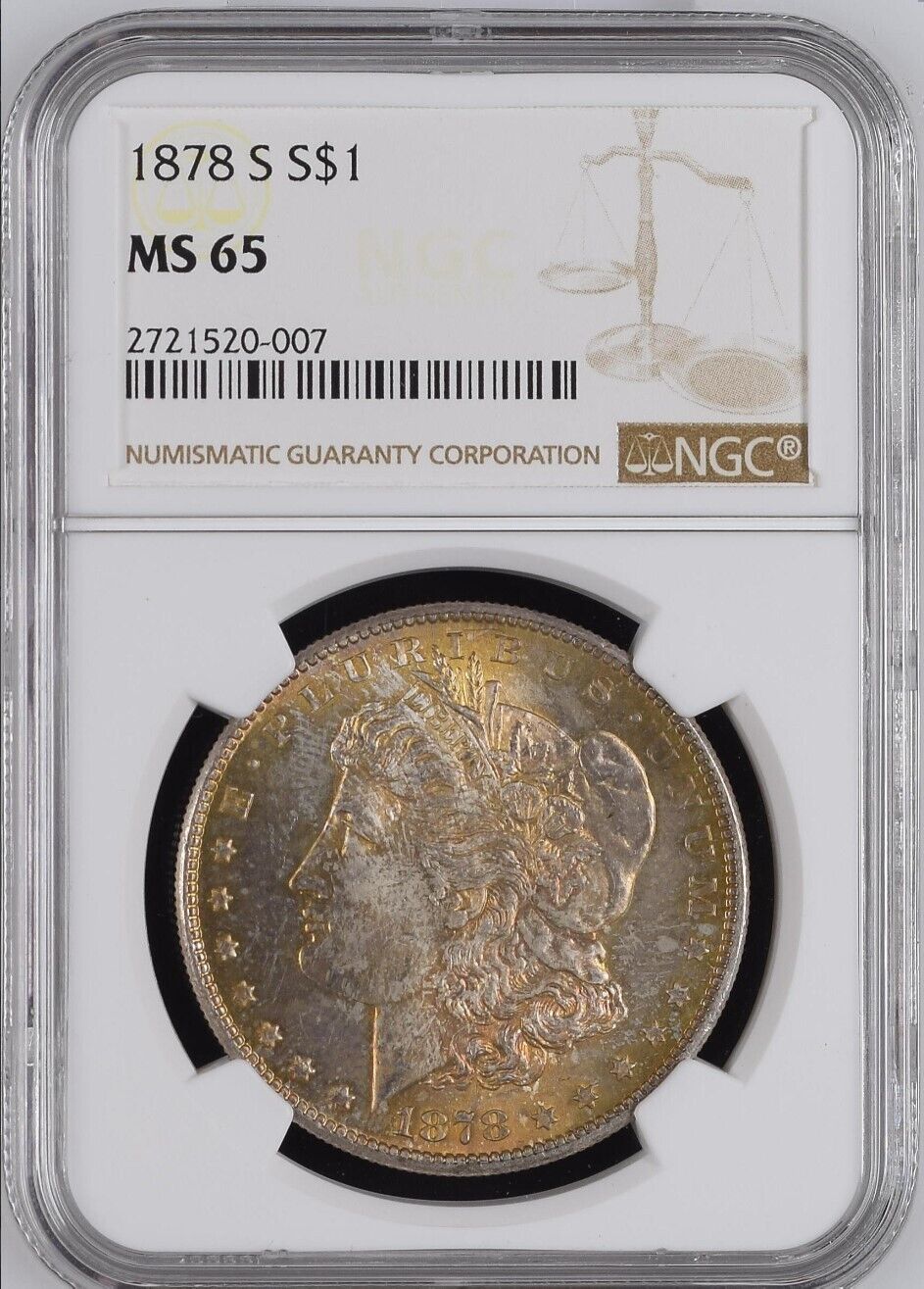 1878-S $1 Morgan Silver Dollar NGC MS65 - Pretty Golden Toning