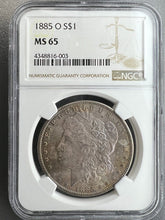 Load image into Gallery viewer, 1885-O Morgan Silver Dollar NGC MS65 -  Blue, Russet, Golden &amp; Green Toning
