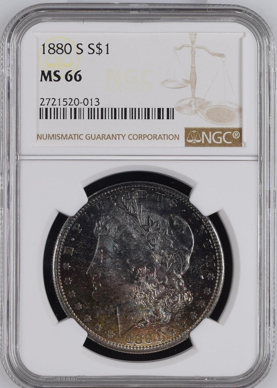 1880-S $1 Morgan Silver Dollar NGC MS66 - Gorgeous Multi Toned Gem