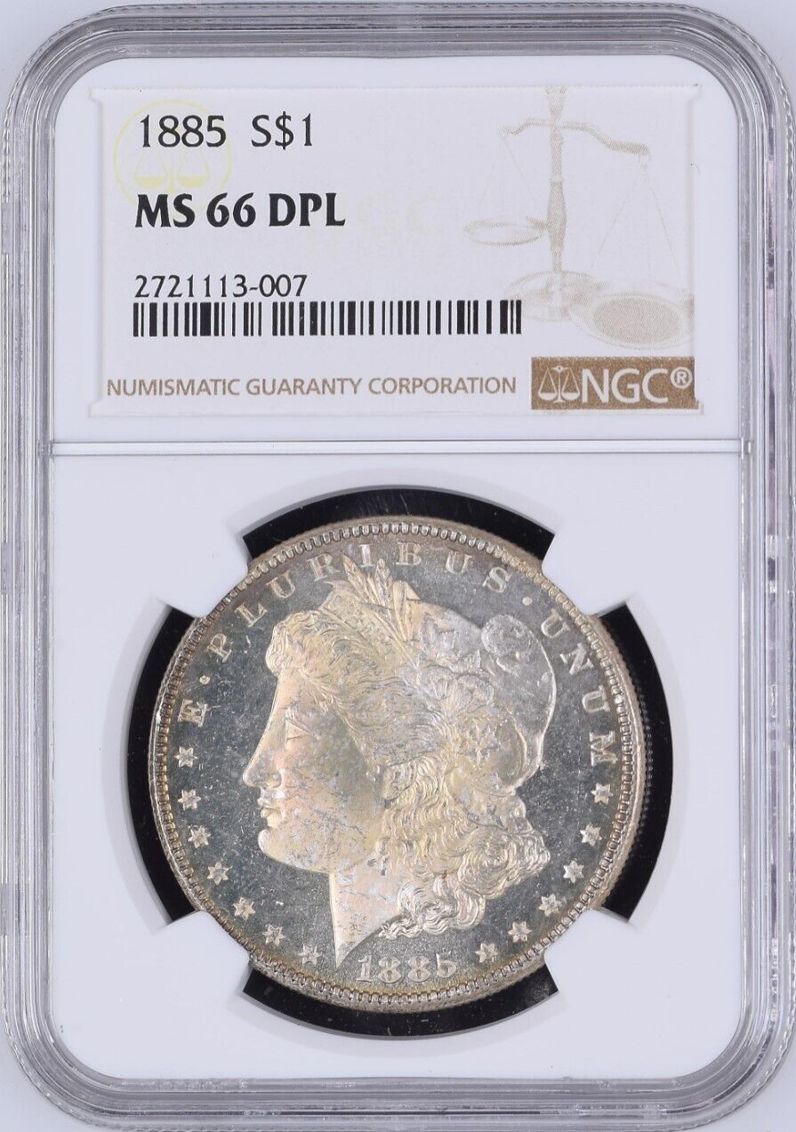 1885-P Morgan Silver Dollar NGC MS66 DPL (DMPL) - Down The Block Mirrors & Cameo