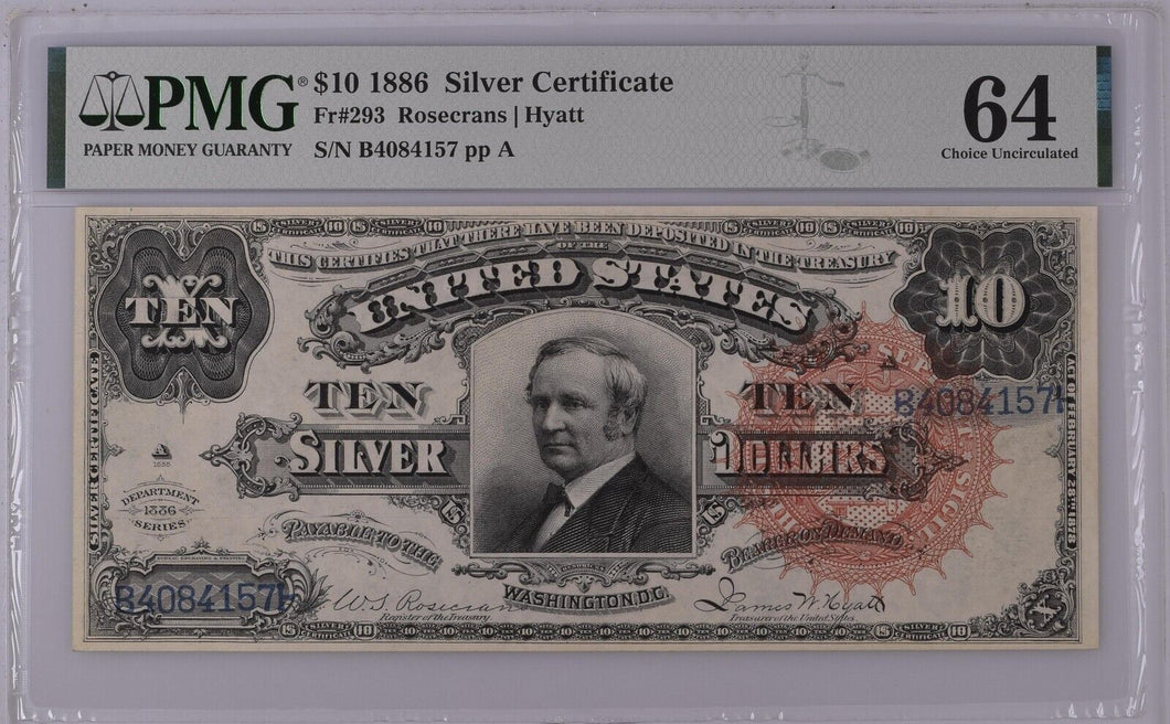 1886 $10 Silver Certificate Tombstone Lg Red Seal FR 293 PMG 64 1 Of 2 Known Unc