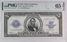 Load image into Gallery viewer, 1923 $5 Silver Certificate Porthole FR 282 Gem PMG CU 65 EPQ - Rare Note!

