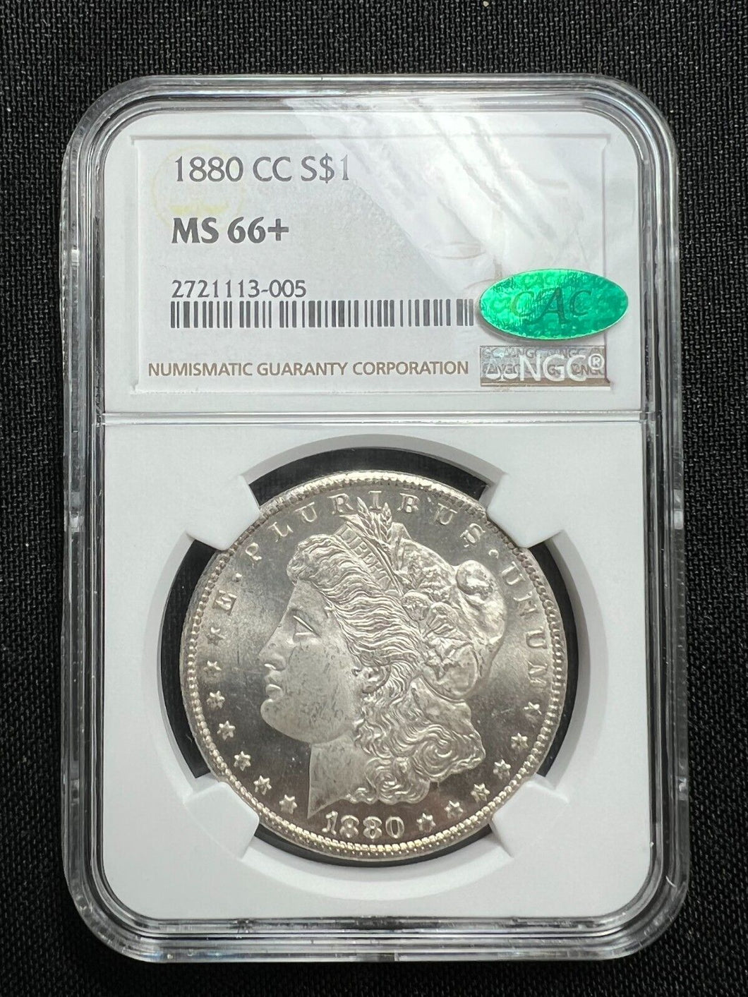 1880-CC $1 Morgan Silver Dollar NGC MS66+ (CAC) - Frosty Blast White Gem
