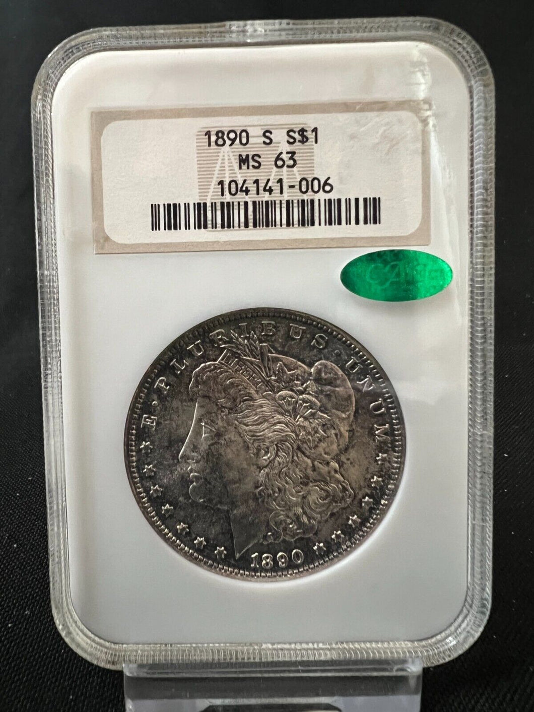 1890-S $1 Morgan Silver Dollar NGC MS63 - Frosty and Peripheral Toned Gem (CAC)