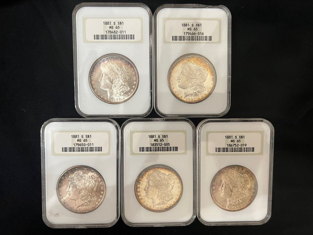 Dealer/Investor Deal - Morgan Dollars 1881-S (5) ALL PQ NGC 65 - ALL NICE!