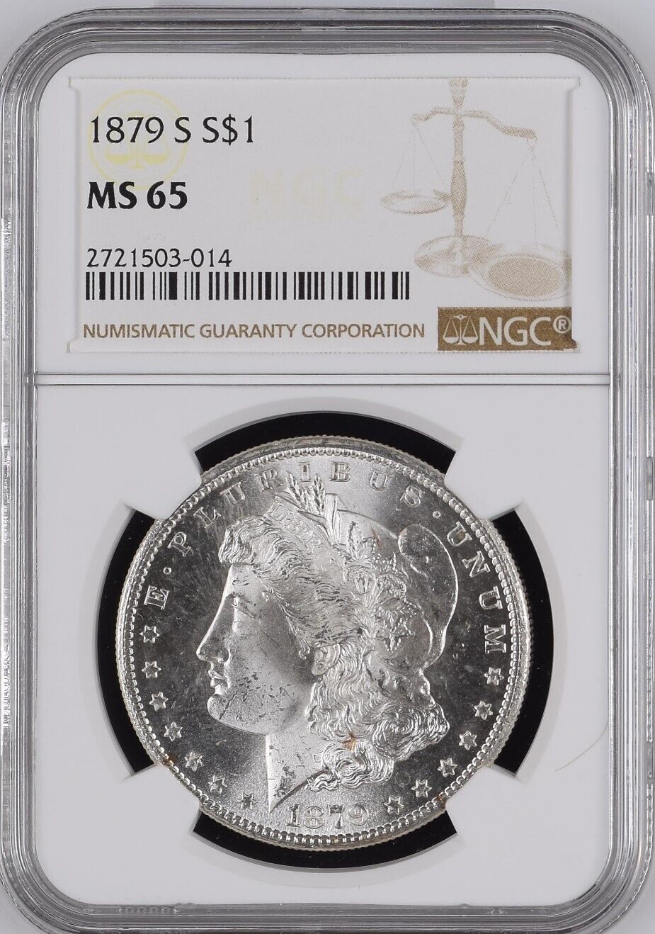 1879-S $1 Morgan Silver Dollar NGC MS65 - - Frosty Blast White Gem
