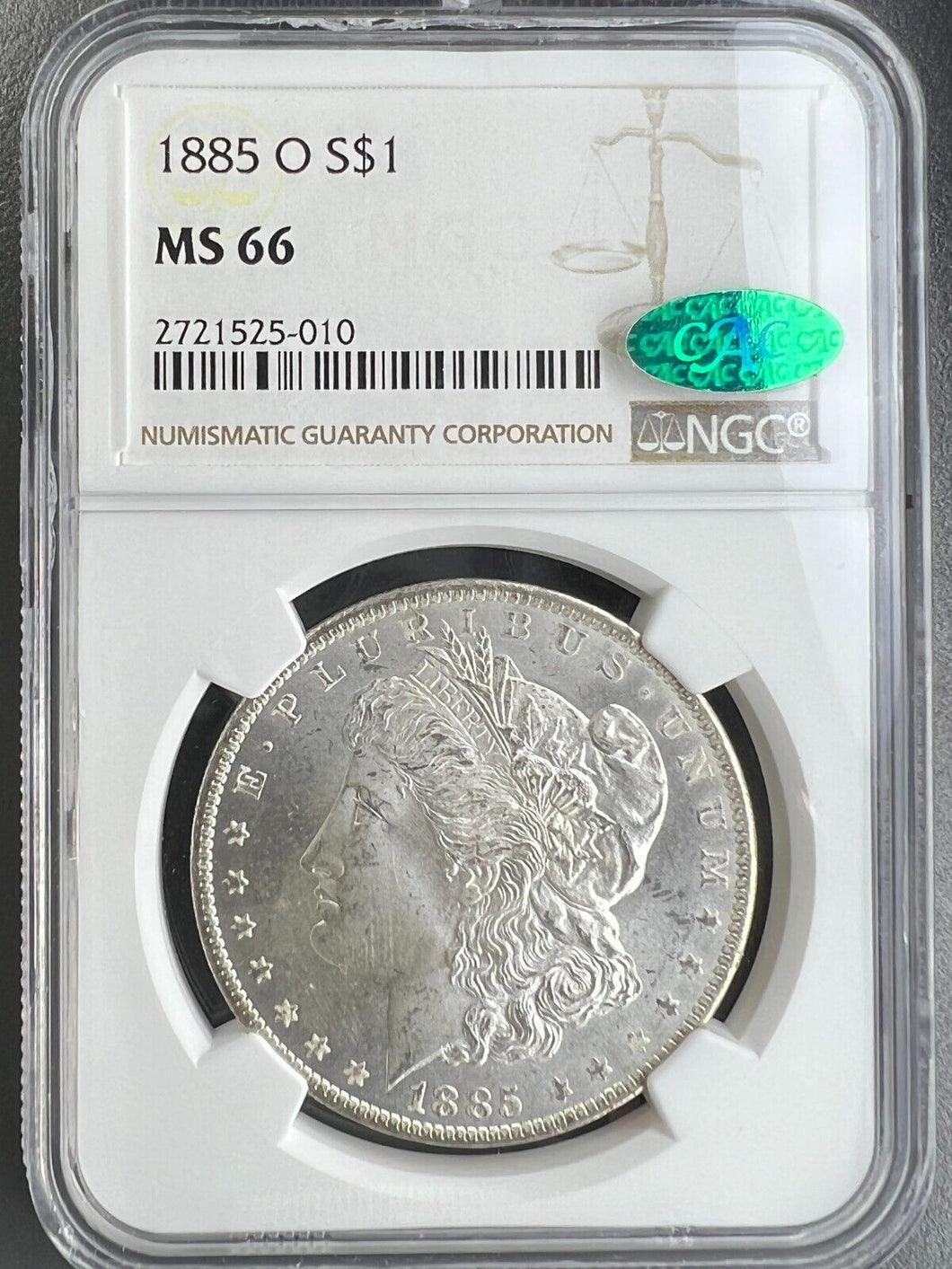 1885-O Morgan Silver Dollar NGC MS66 (CAC)  -  -  Gorgeous Frosty Coin