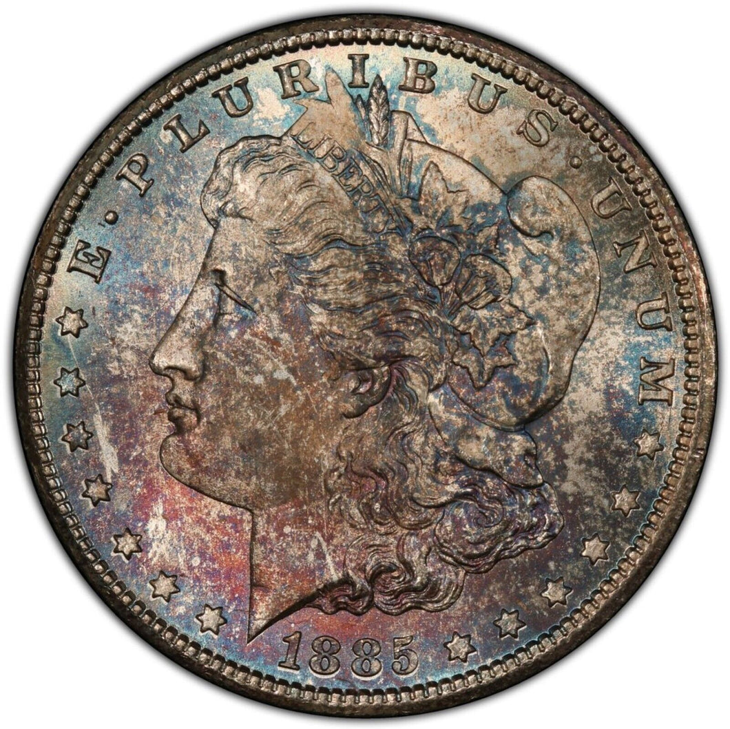 1885-CC Morgan Silver Dollar PCGS MS65 - - Green, Blue, Burgundy & Russet Toning