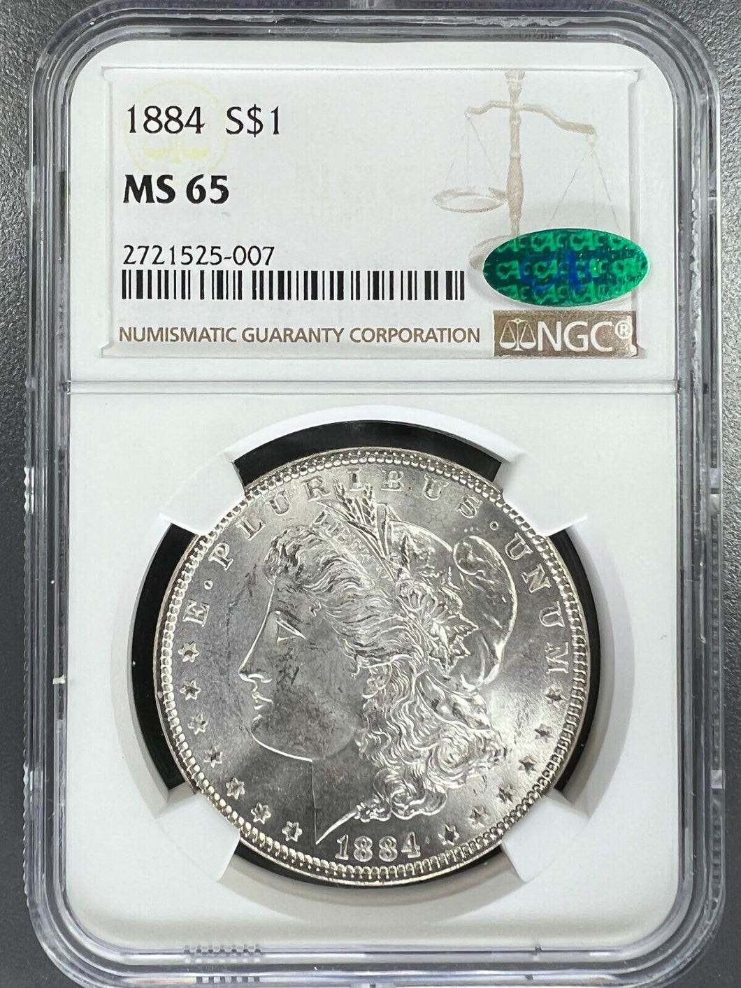 1884-P Morgan Silver Dollar NGC MS65 (CAC)  Blast White and Nice Frosted Devices