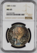 Load image into Gallery viewer, 1881-S Morgan Silver Dollar NGC MS65 - -  Incredible Gold, Blue and Sea Green

