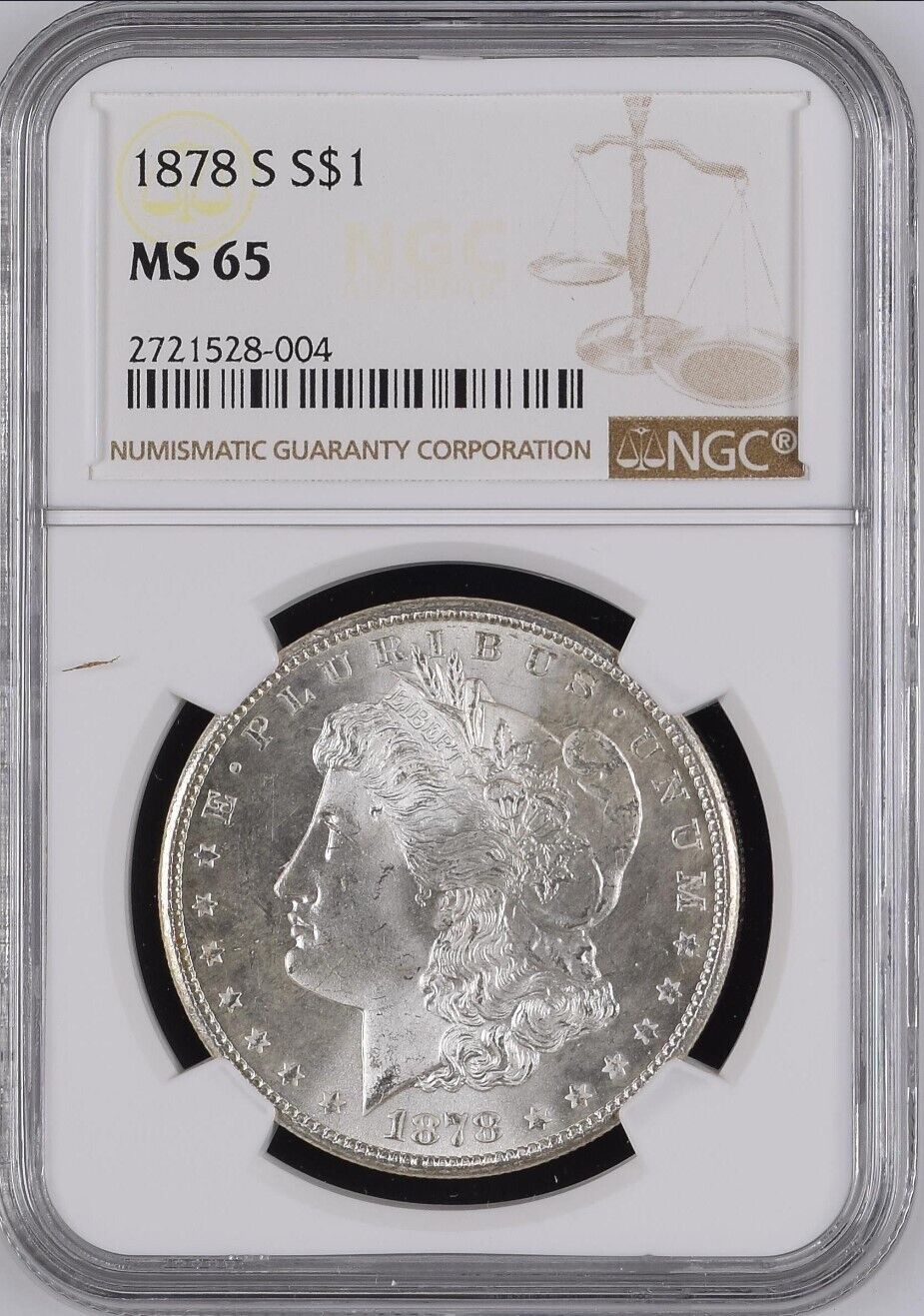 1878-S $1 Morgan Silver Dollar NGC MS65 - Frosty Blast White Gem