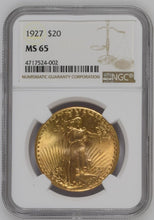 Load image into Gallery viewer, 1927 $20 Gold Saint Gaudens Double Eagle NGC MS65   --  Rich Vibrant Color
