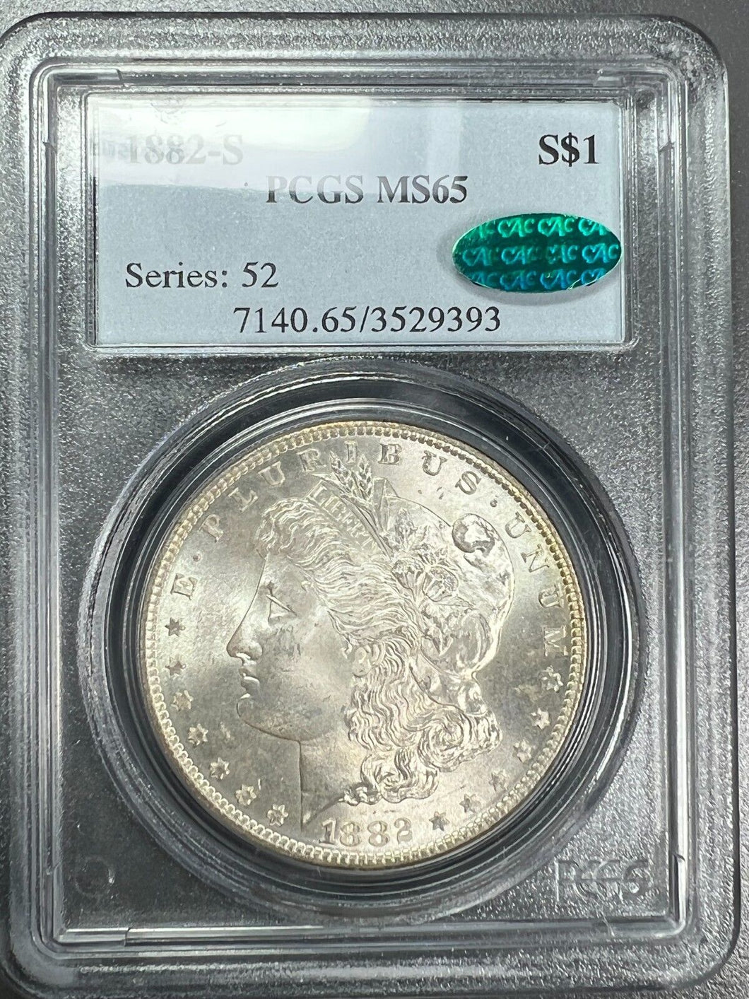 1882-S Morgan Silver Dollar PCGS MS65 (CAC)  - -   Frosty and Blast White