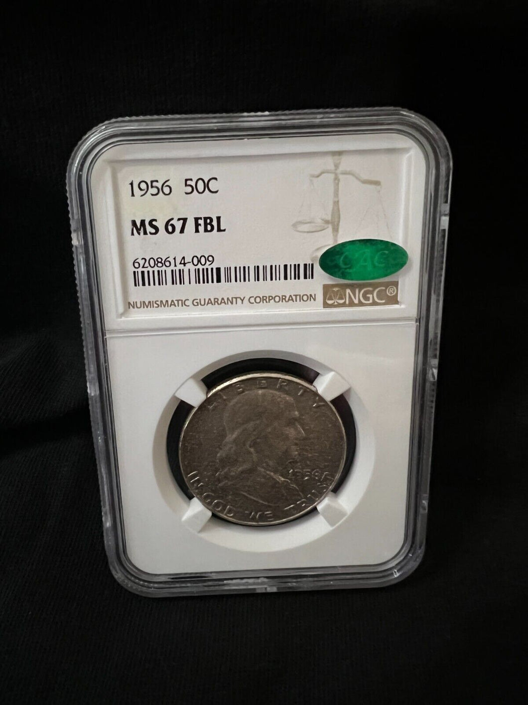 1956 50¢ Franklin Half Dollar Full Bell Lines NGC MS67 FBL Mint Set Toned (CAC)