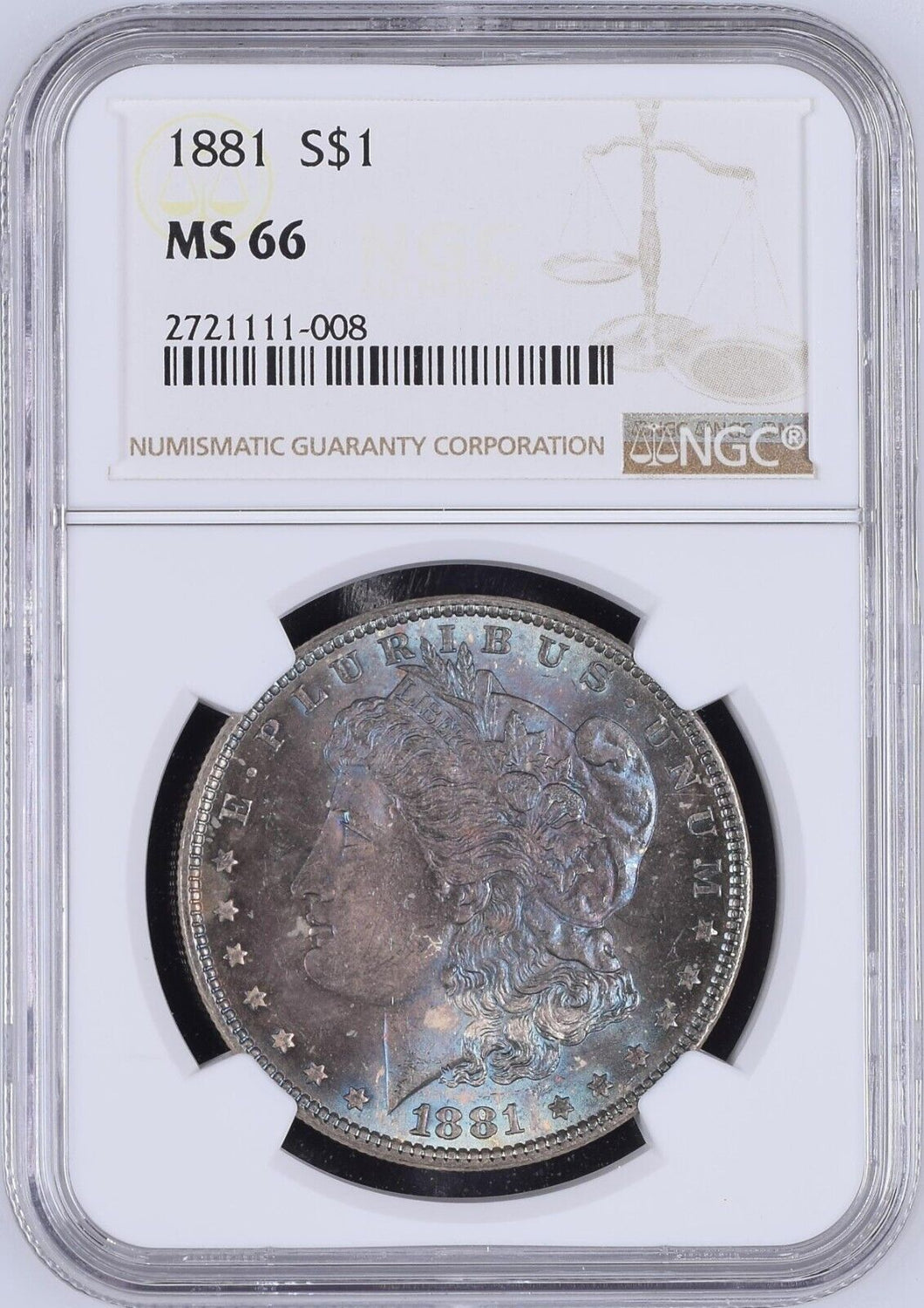 1881-P $1 Morgan Silver Dollar NGC MS66  - -  It's a Blueberry! Spectacular!