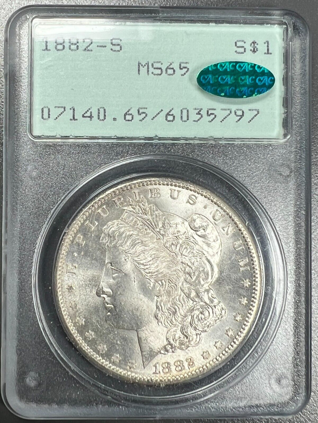 1882-S Morgan Silver Dollar PCGS MS65  - -  CAC & Rattler
