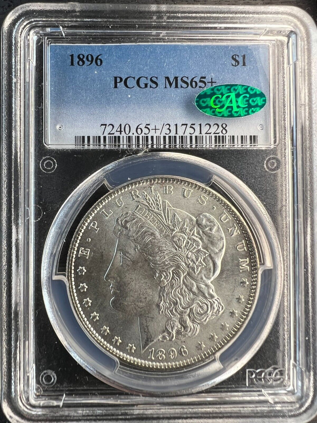 1896-P Morgan Silver Dollar PCGS MS65+ (CAC)  -  -  Beautiful Blast White
