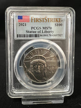 Load image into Gallery viewer, 2021 $100 1oz Platinum PCGS MS70 Statue of Liberty First Strike
