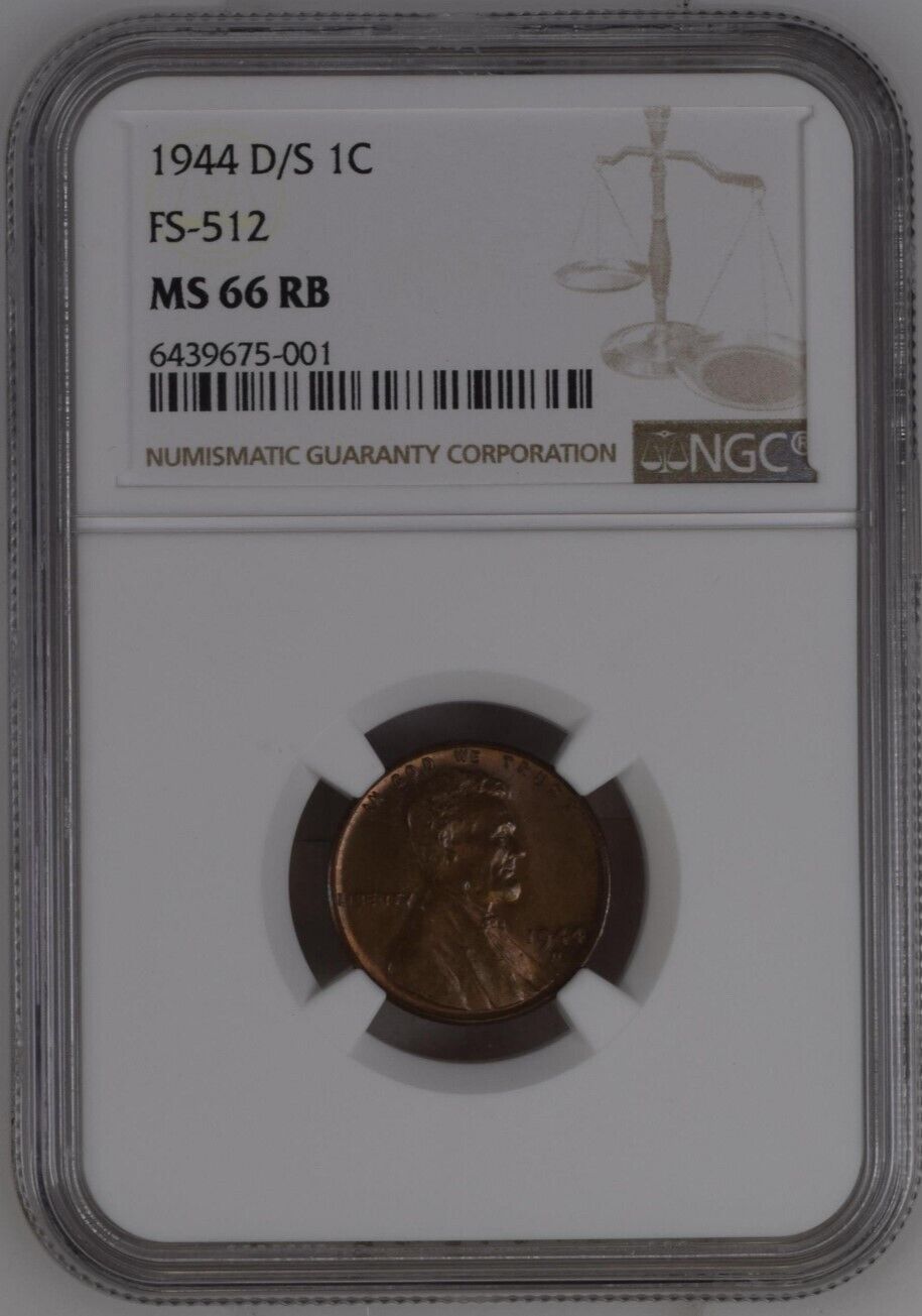 1944 D/S 1¢ Lincoln Penny NGC MS66 RB Gem Bright Red Penny POP = Only 2!