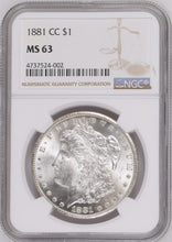 Load image into Gallery viewer, 1881-CC $1 Morgan Silver Dollar NGC MS63 -- Frost Blast White MS63
