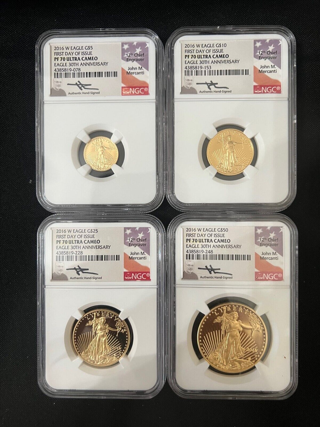 2016-W Gold Eagle Proof 4 Coin Set NGC PF70 Mercanti Signed POP of Only 13 Sets