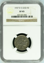 Load image into Gallery viewer, 1937-D 5¢ Buffalo Nickel 3 Legs -- NGC XF45

