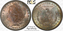 Load image into Gallery viewer, 1881-O Morgan Silver Dollar PCGS MS65  -  Lovely Gold, Magenta and Orange Hues
