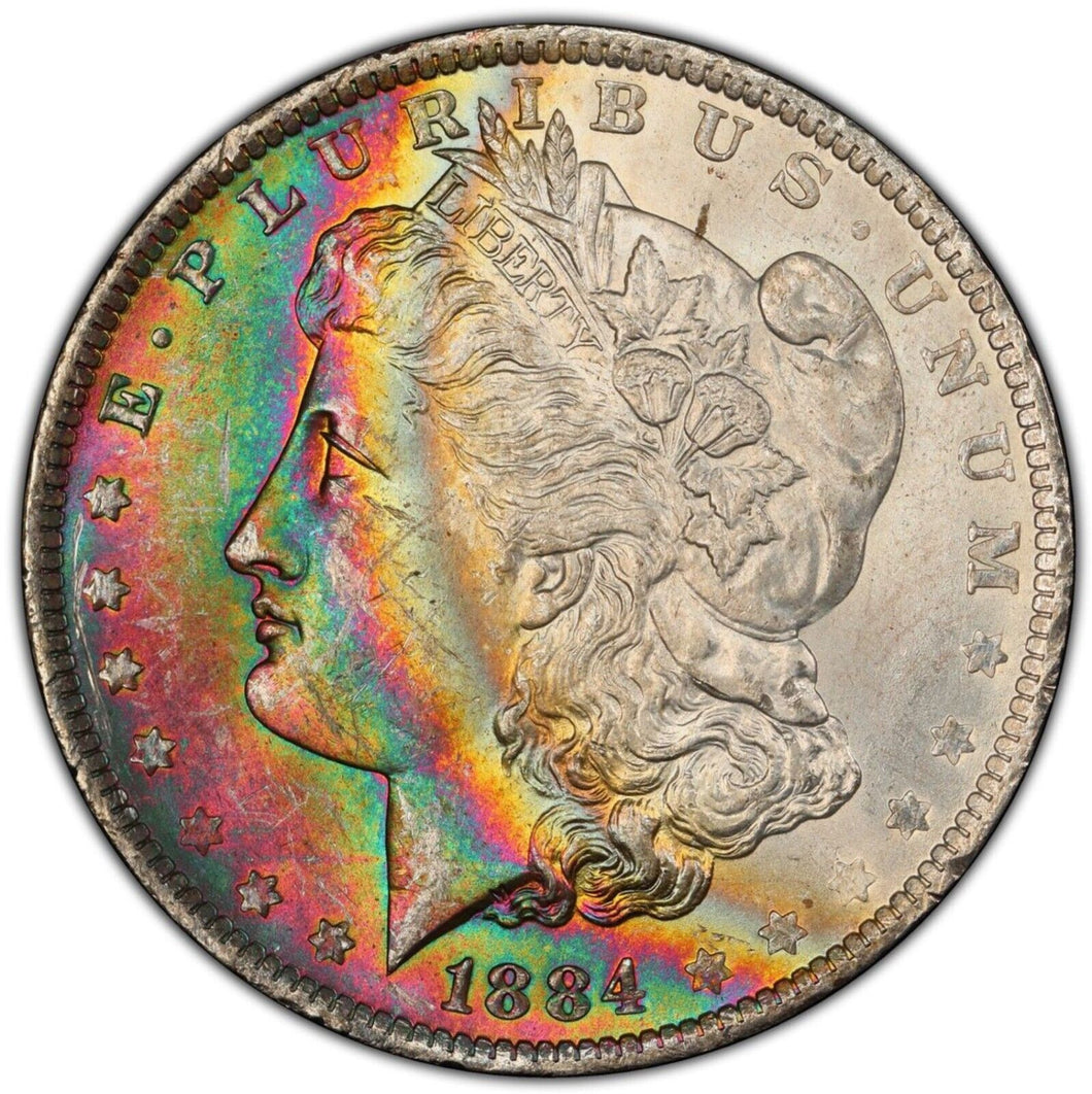 1884-O $1 Morgan Dollar PCGS MS63 (CAC) -- Real Rainbow Coin