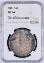 Load image into Gallery viewer, 1885-P Morgan Silver Dollar NGC MS66  -  -  Gold, Blue, Green &amp; Orange Toning
