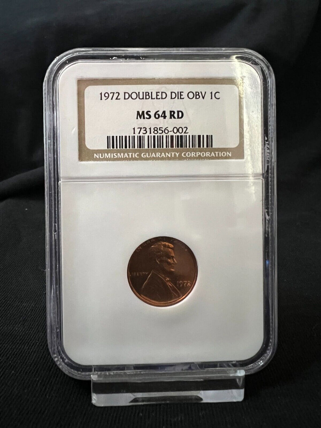 1972 1¢ Doubled Die Obverse Lincoln Cent DDO NGC MS64 RD Uncirculated Gem
