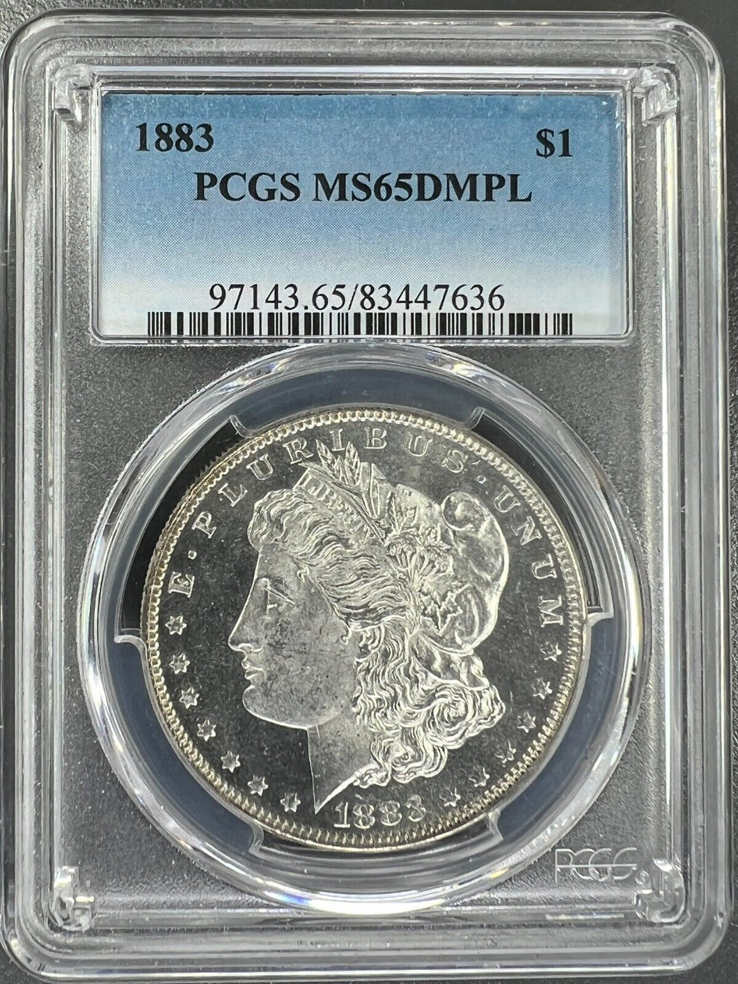 1883-P Morgan Silver Dollar PCGS MS65 DMPL (DPL) Frosty Blast White Deep Mirrors