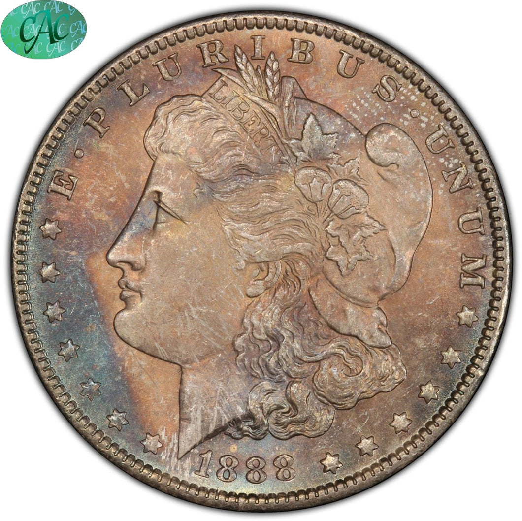 1888-P Morgan Silver Dollar PCGS MS65 (CAC)  - Sea Green, Blue & Russet Toning