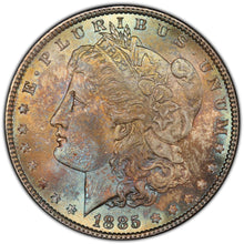 Load image into Gallery viewer, 1885-P Morgan Silver Dollar PCGS MS65 - Beautiful Sea Green, Gold &amp; Blue Toning
