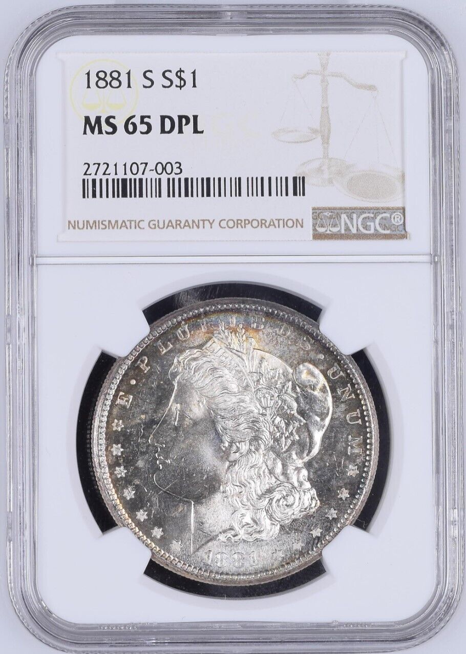 1881-S Morgan Silver Dollar NGC MS65 DPL (DMPL) -- Beautiful Peripheral Toning