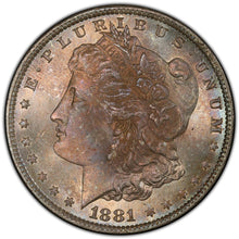 Load image into Gallery viewer, 1881-O Morgan Silver Dollar PCGS MS65  -  Lovely Gold, Magenta and Orange Hues

