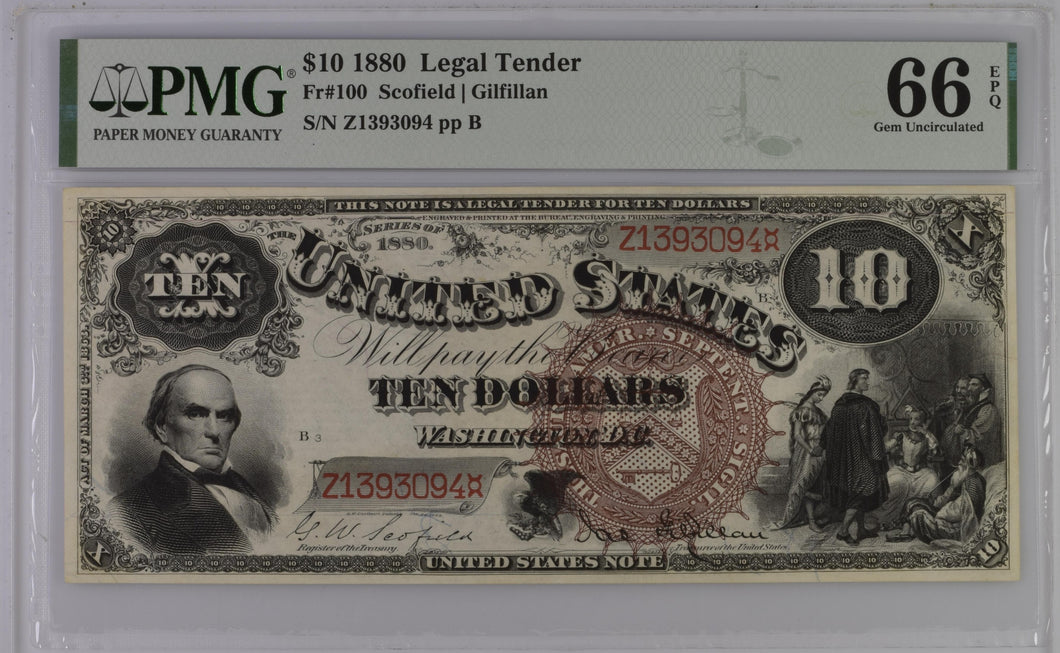 1880 $10 Legal Tender FR 100 - PMG 66EPQ Magnificent Note!
